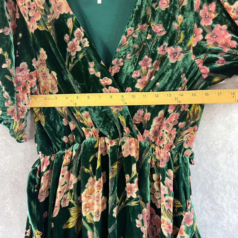Baltic Born Maxi Dress Womens Large Green Velvet Floral Burnout Wrap Gown NWOT - Picture 6 of 10